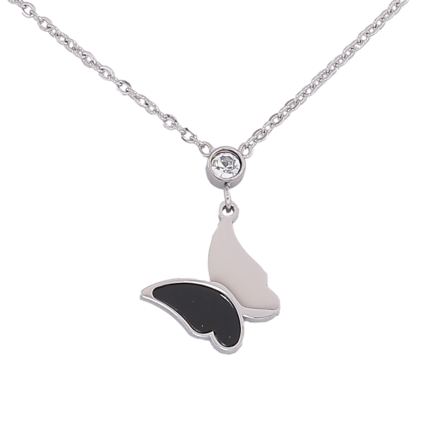 Підвіска на ланцюжку Xuping ТТМ Stainless Steel колір Родій "Метелик з чорною вставкою" довжина 41-46см х 1.5мм фото №1