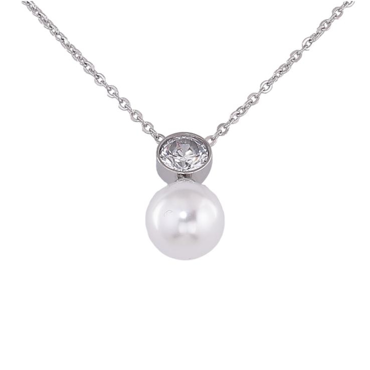 Підвіска на ланцюжку Xuping ТТМ Stainless Steel колір Родій "Кристал з перлиною" довжина 40-45см х 1.5мм фото №22