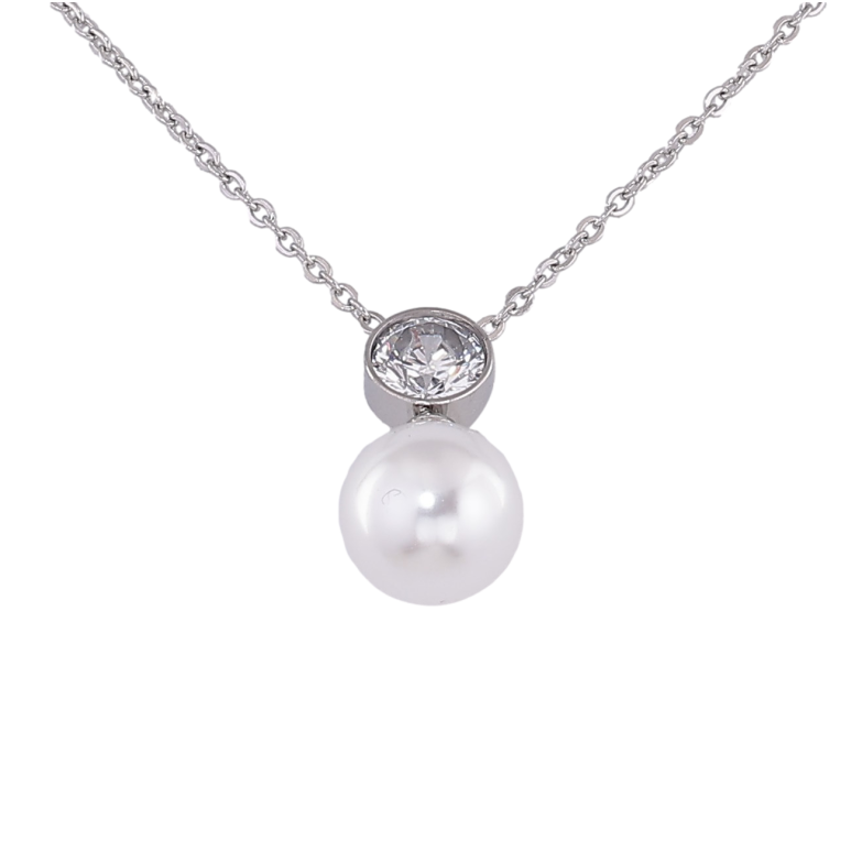 Подвеска на цепочке Xuping ТТМ Stainless Steel цвет Родий "Кристалл с жемчужиной" длина 40-45см х 1.5мм фото №6