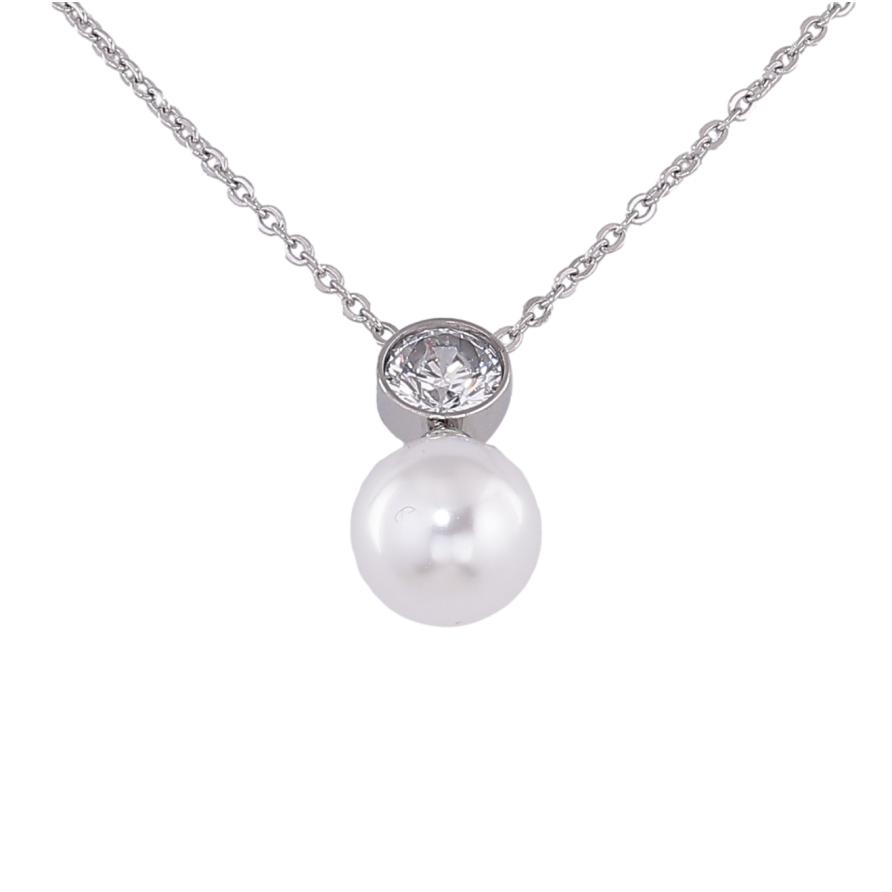 Підвіска на ланцюжку Xuping ТТМ Stainless Steel колір Родій "Кристал з перлиною" довжина 40-45см х 1.5мм фото №1