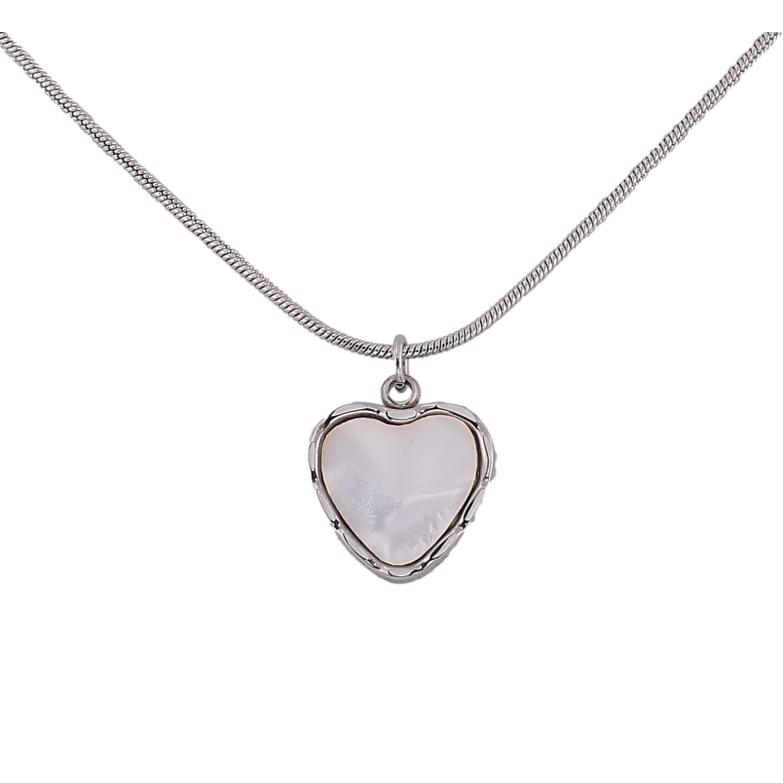 Подвеска на цепочке Xuping ТТМ Stainless Steel цвет Родий "Сердечко с перламутровой вставкой" длина 45-50см х 1мм фото №1