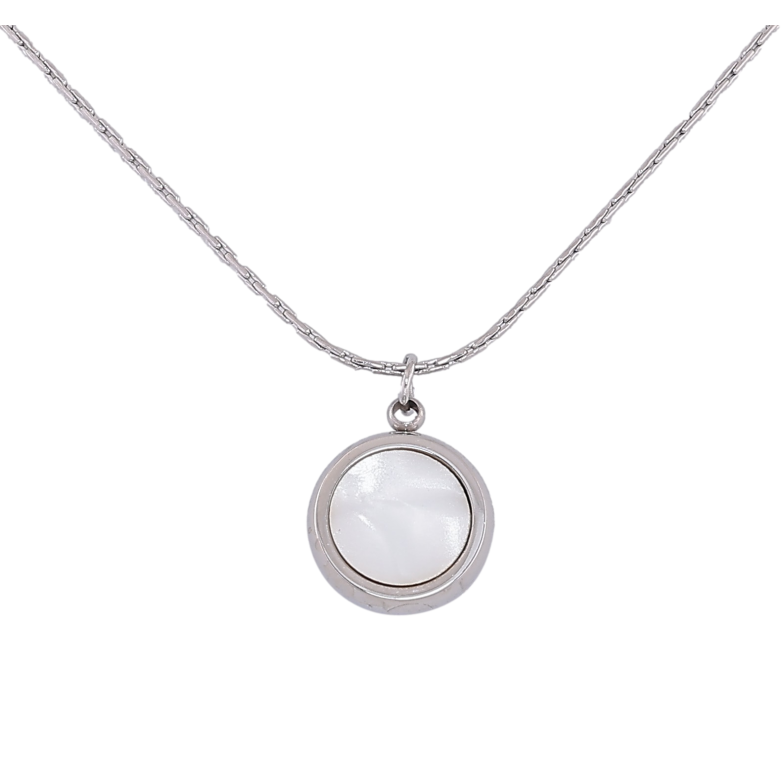 Підвіска на ланцюжку Xuping ТТМ Stainless Steel колір Родій "Перламутрова вставка, ø 12мм" довжина 40-45см х 1мм фото №2