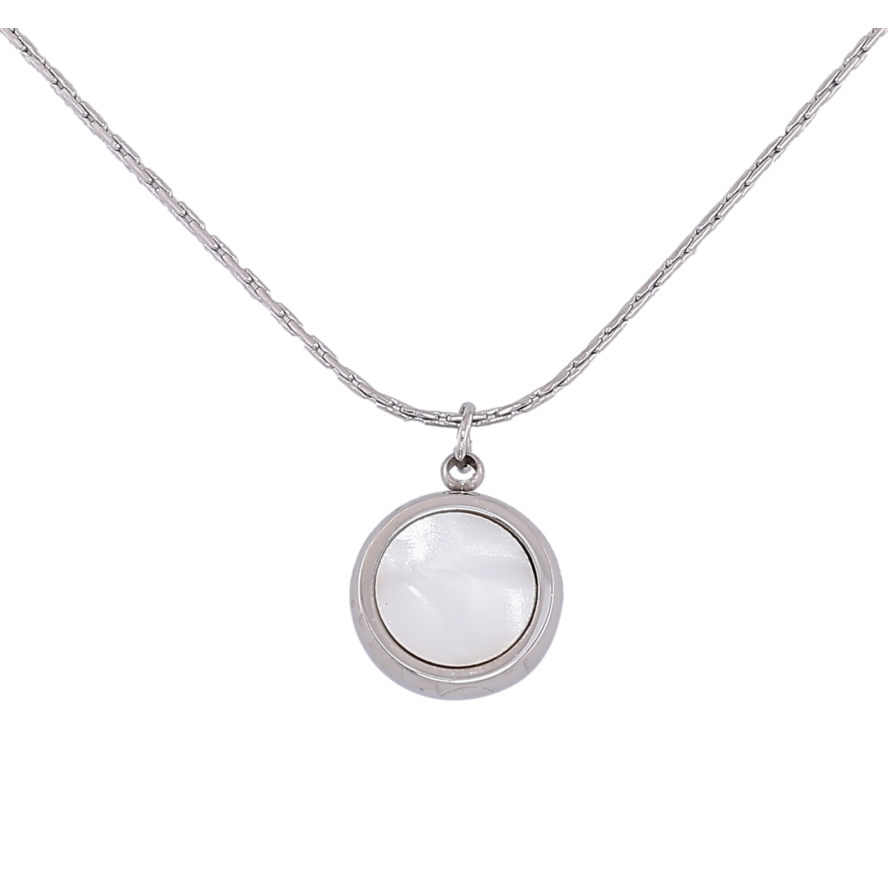 Підвіска на ланцюжку Xuping ТТМ Stainless Steel колір Родій "Перламутрова вставка, ø 12мм" довжина 40-45см х 1мм фото №1