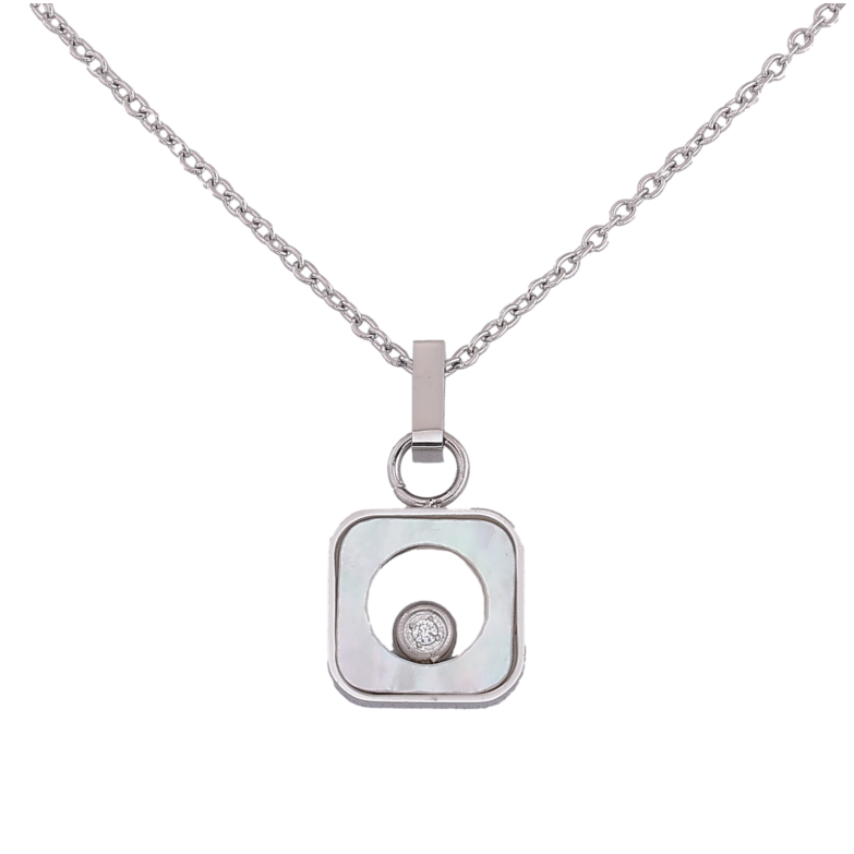 Подвеска на цепочке Xuping ТТМ Stainless Steel цвет Родий "Узор с перламутровой вставкой" длина 45-50см х 1.5мм фото №1