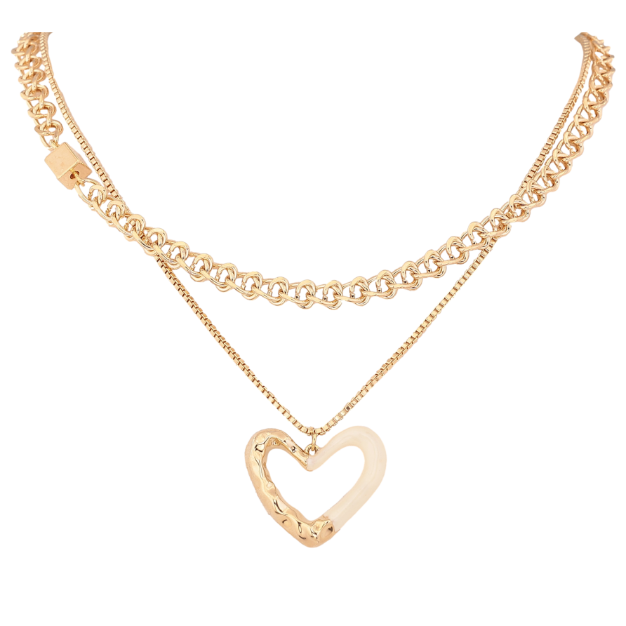 Колье Xuping цвет Позолота 14K "Две цепочки с сердечком" длина 41-46см х 1-5мм фото №1