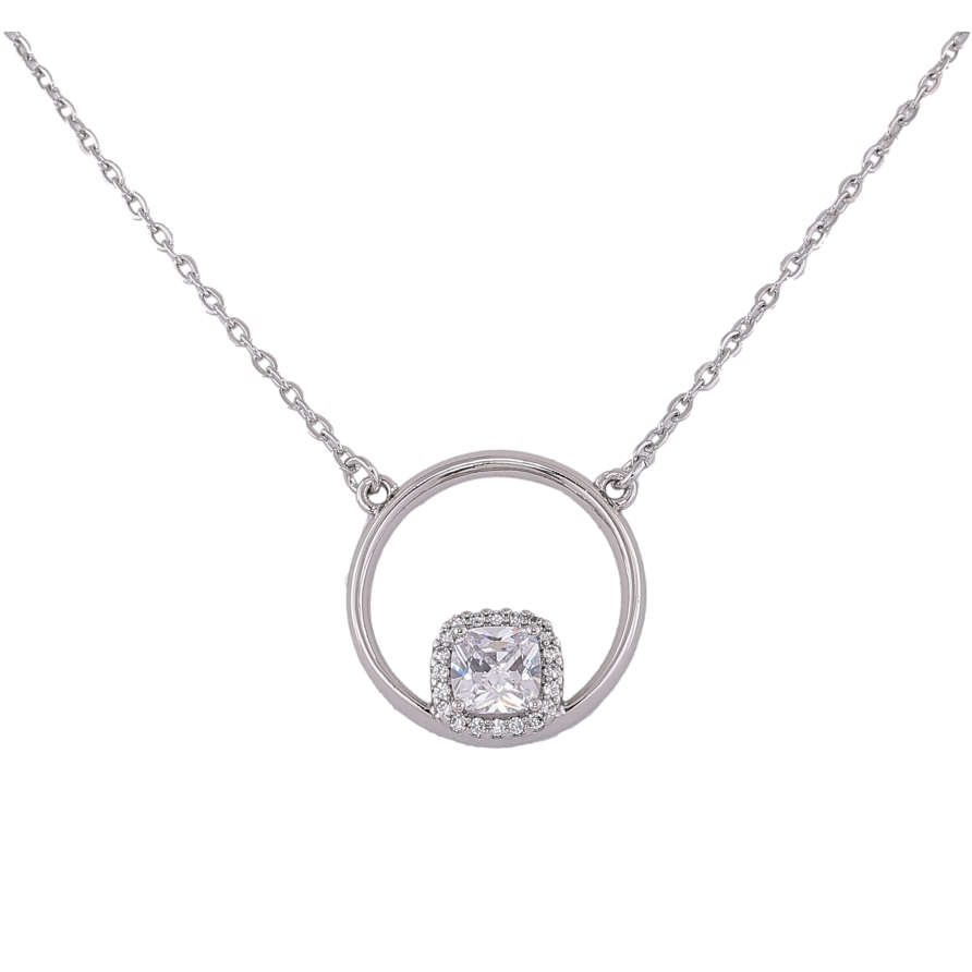 Подвеска на цепочке Xuping цвет Родий "Колечко с кристаллом" размер 44-49см х 1.5мм фото №1