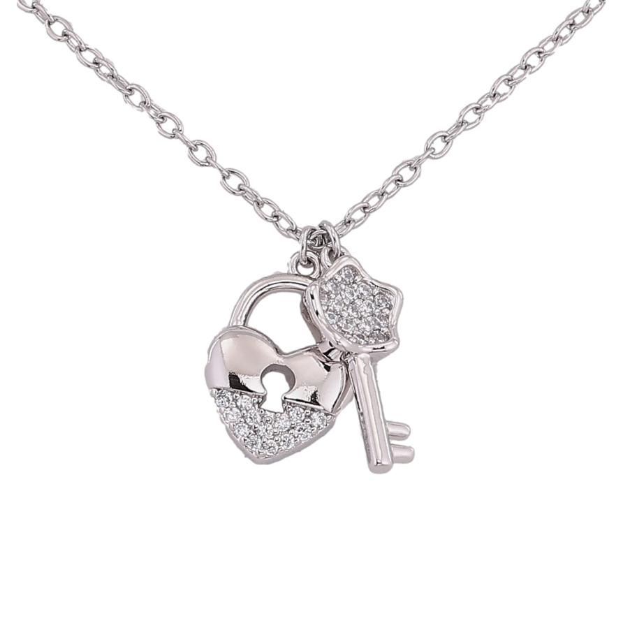 Подвеска на цепочке Xuping цвет Родий "Ключик с замочком" размер 43-46см х 1.5мм фото №1