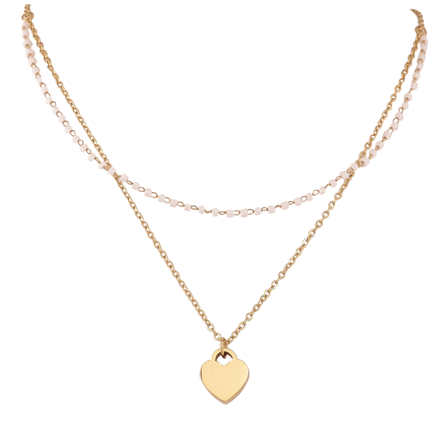 Підвіска на ланцюжку Xuping ТТМ Stainless Steel колір 14К "Два ланцюжки з серцем" довжина 42-47см х 1.5мм фото №1