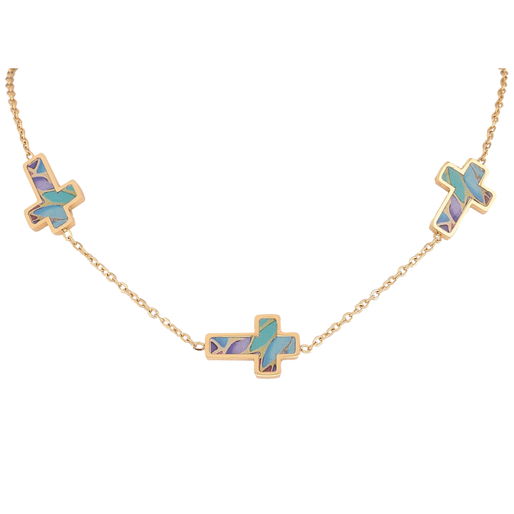 Кольє Xuping ТТМ Stainless Steel колір 14К "Хрестики з різнокольоровими вставками" довжина 42-47см х 2-12мм фото №14 Кольє Xuping ТТМ Stainless Steel колір 14К "Хрестики з різнокольоровими вставками" довжина 42-47см х 2-12мм фото №14