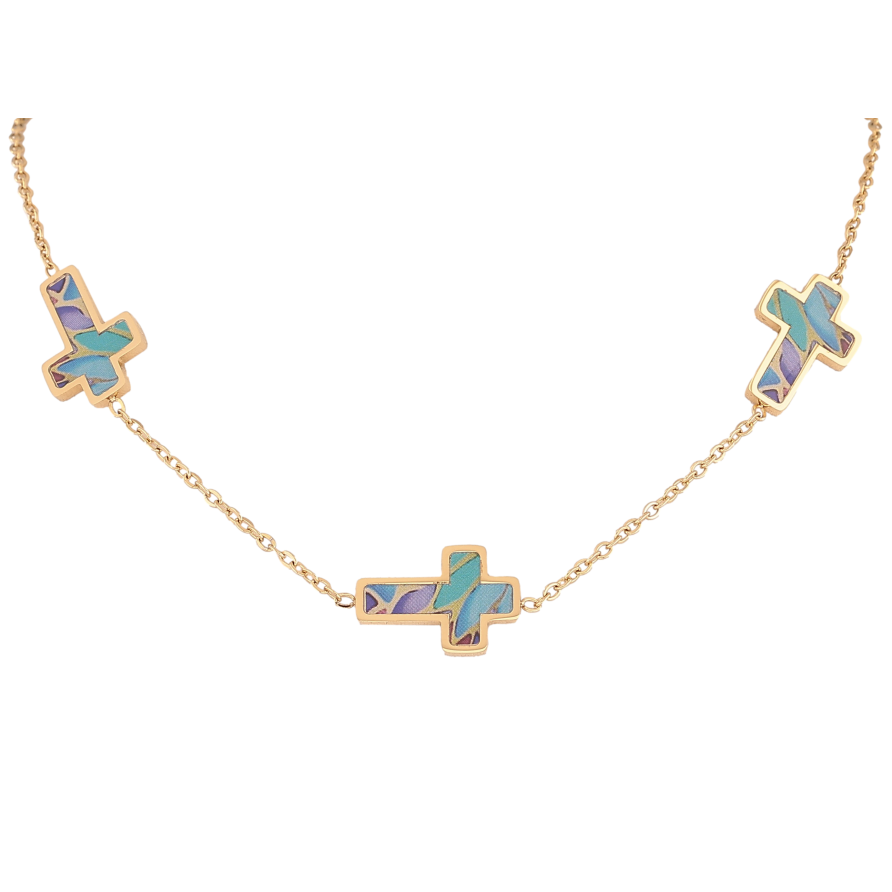 Кольє Xuping ТТМ Stainless Steel колір 14К "Хрестики з різнокольоровими вставками" довжина 42-47см х 2-12мм фото №1 Кольє Xuping ТТМ Stainless Steel колір 14К "Хрестики з різнокольоровими вставками" довжина 42-47см х 2-12мм фото №1