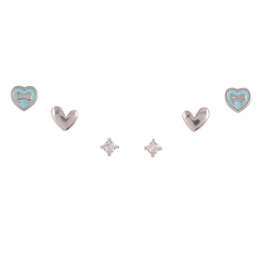 Набір сережок Xuping TTM Stainless Steel колір Родій пусети "Сердечки та кристали" ø 3мм фото №1