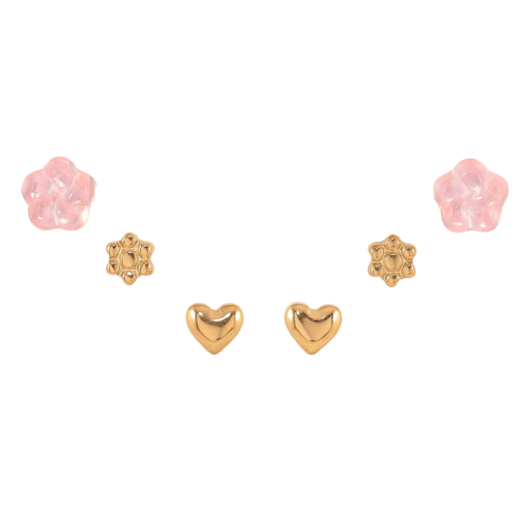 Сережки Набір (3 пари) Xuping TTM Stainless Steel колір 14К пусети "Квіточки та сердечка" фото №23