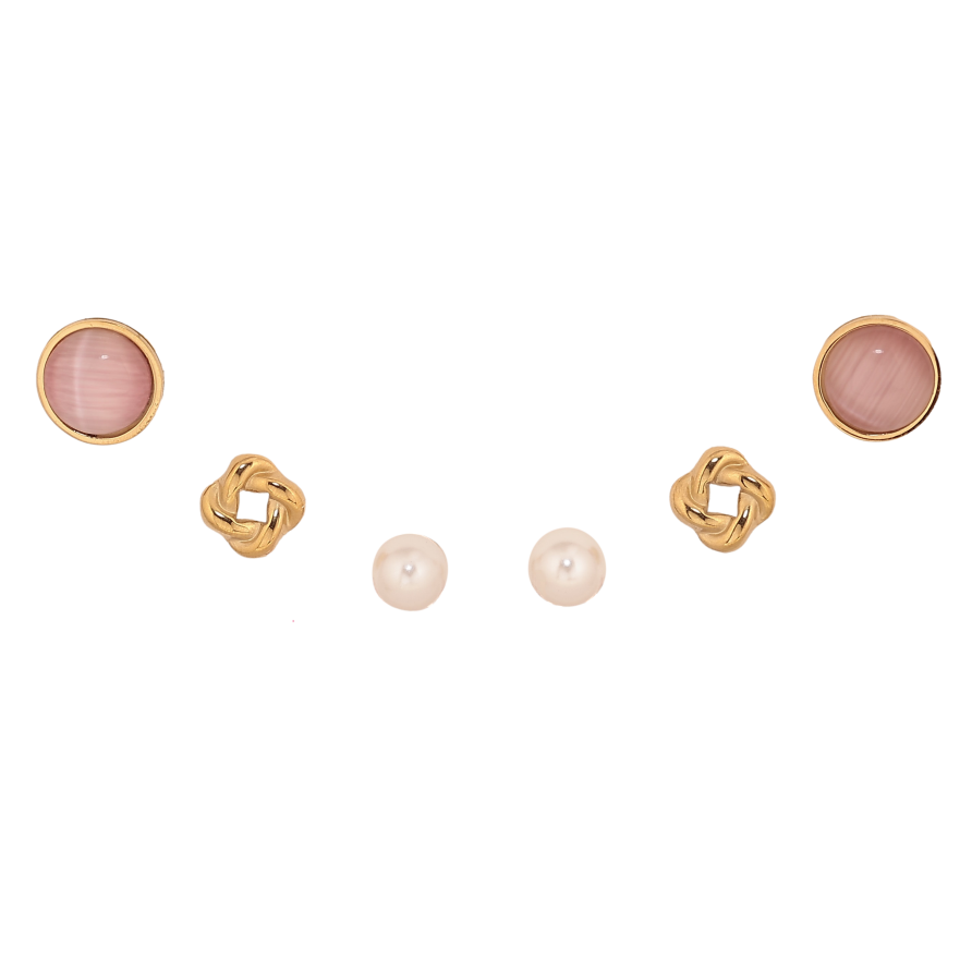 Сережки Набір (3 пари) Xuping TTM Stainless Steel колір 14К пусети "Кристали, квіточки та перлини" ø 5мм, 8мм фото №1 Сережки Набір (3 пари) Xuping TTM Stainless Steel колір 14К пусети "Кристали, квіточки та перлини" ø 5мм, 8мм фото №1