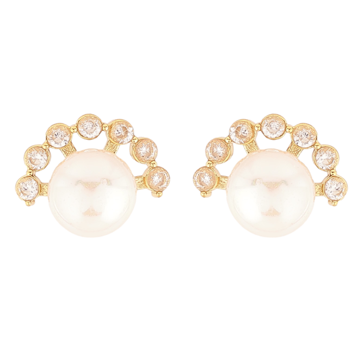 Серьги Нержавеющая сталь пусеты "Жемчужины с кристаллами" фото №2