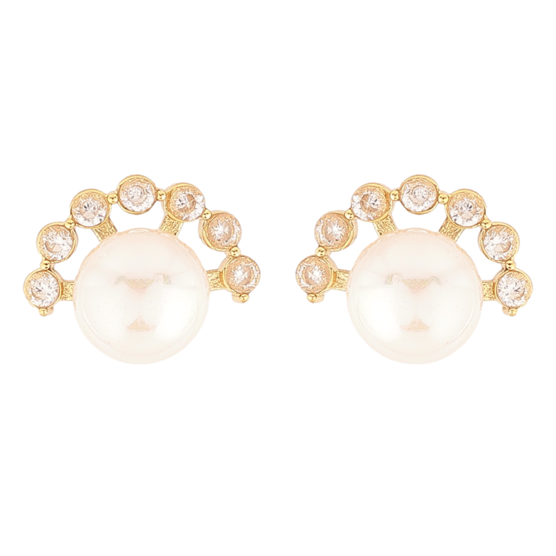 Сережки Нержавіюча сталь пусети "Перлини з кристалами" фото №1