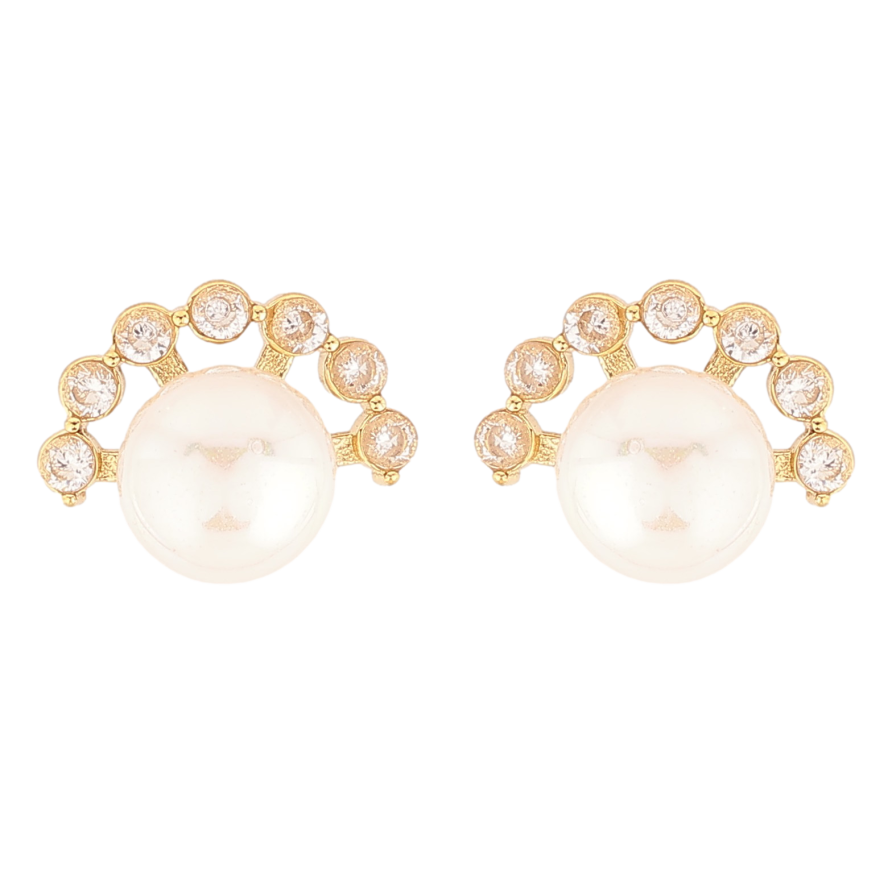 Серьги Нержавеющая сталь пусеты "Жемчужины с кристаллами" фото №1