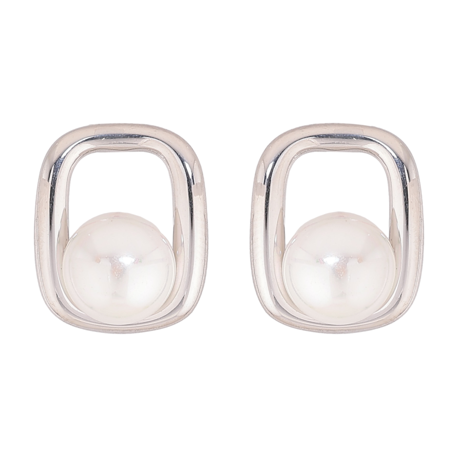 Сережки Нержавіюча сталь пусети "Візерунок з перлинами" фото №1