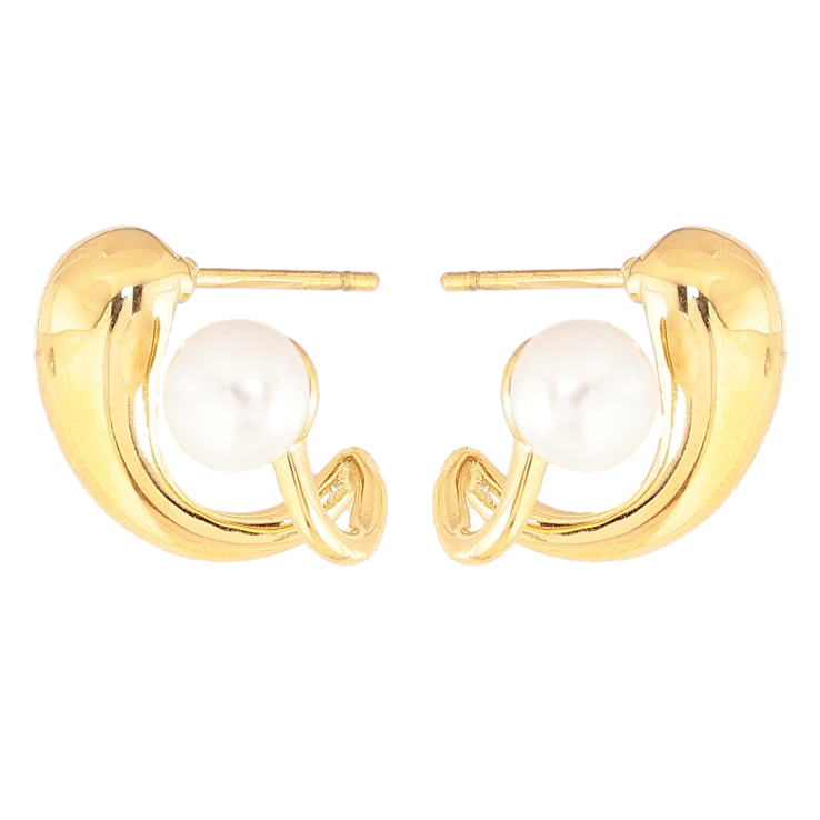 Сережки Нержавіюча сталь пусети "Візерунок з перлиною" фото №12