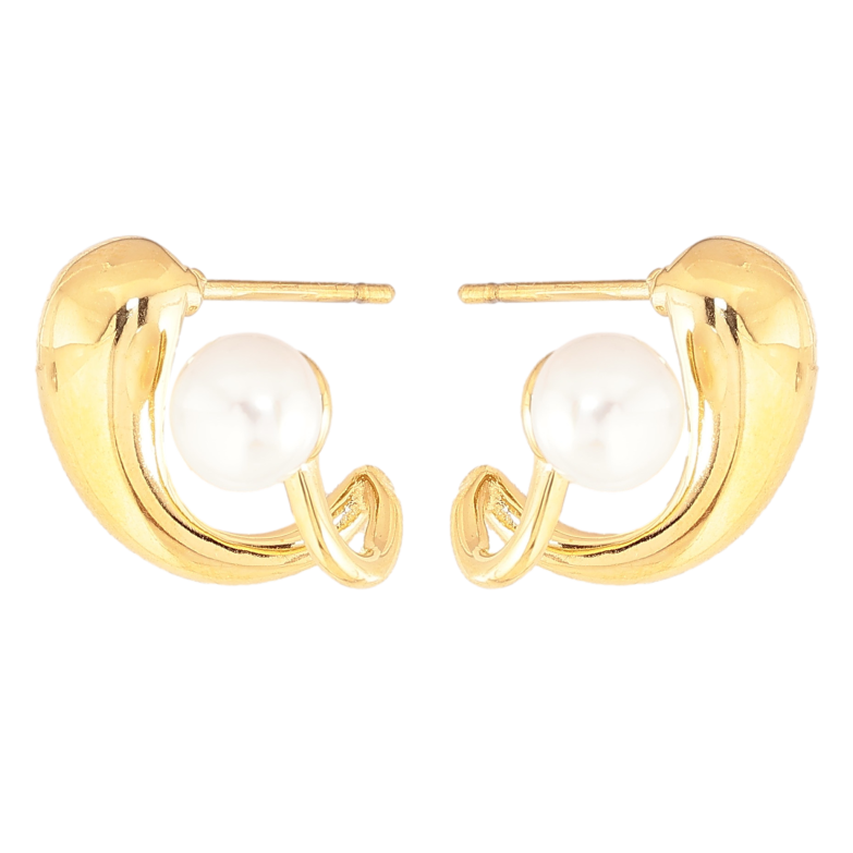 Сережки Нержавіюча сталь пусети "Візерунок з перлиною" фото №1