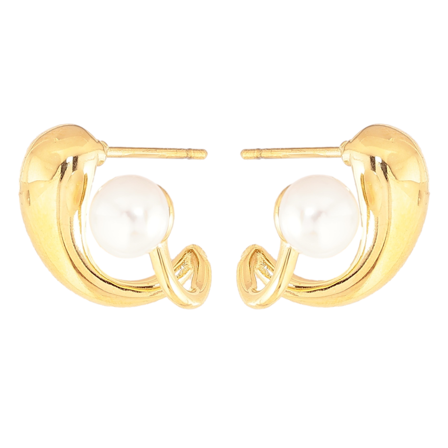 Сережки Нержавіюча сталь пусети "Візерунок з перлиною" фото №1