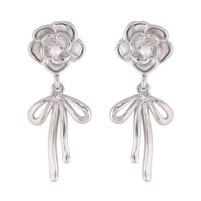 Серьги Нержавеющая сталь пусеты "Цветочки с бантами" фото №1