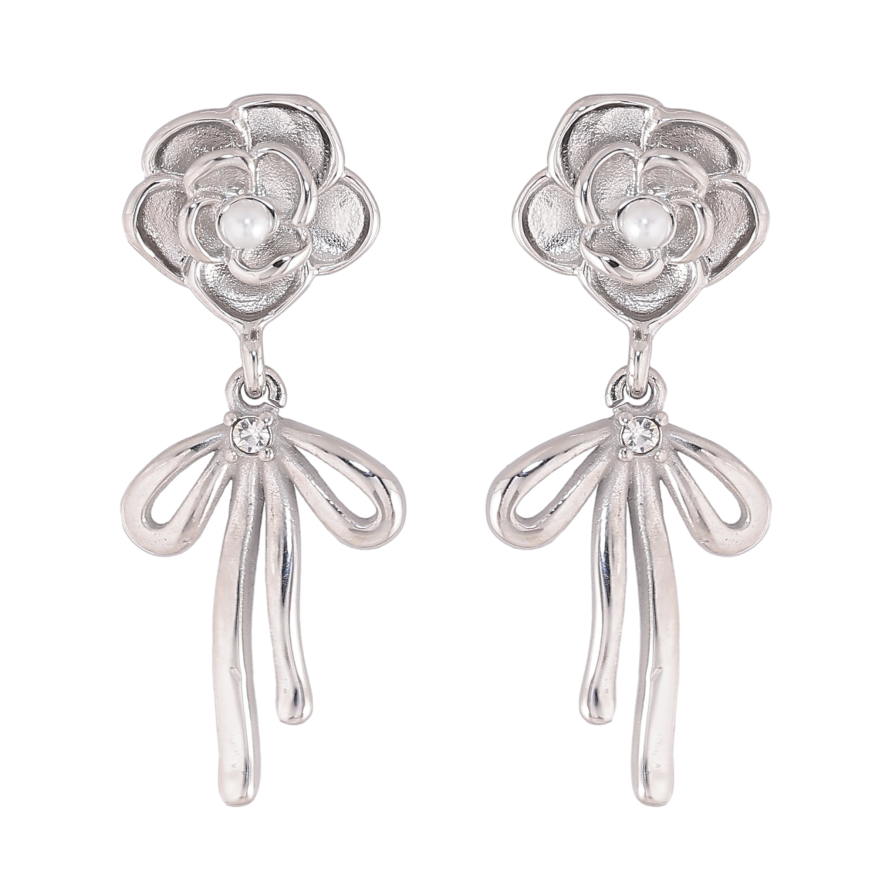 Сережки Нержавіюча сталь пусети "Квіточки з бантами" фото №1
