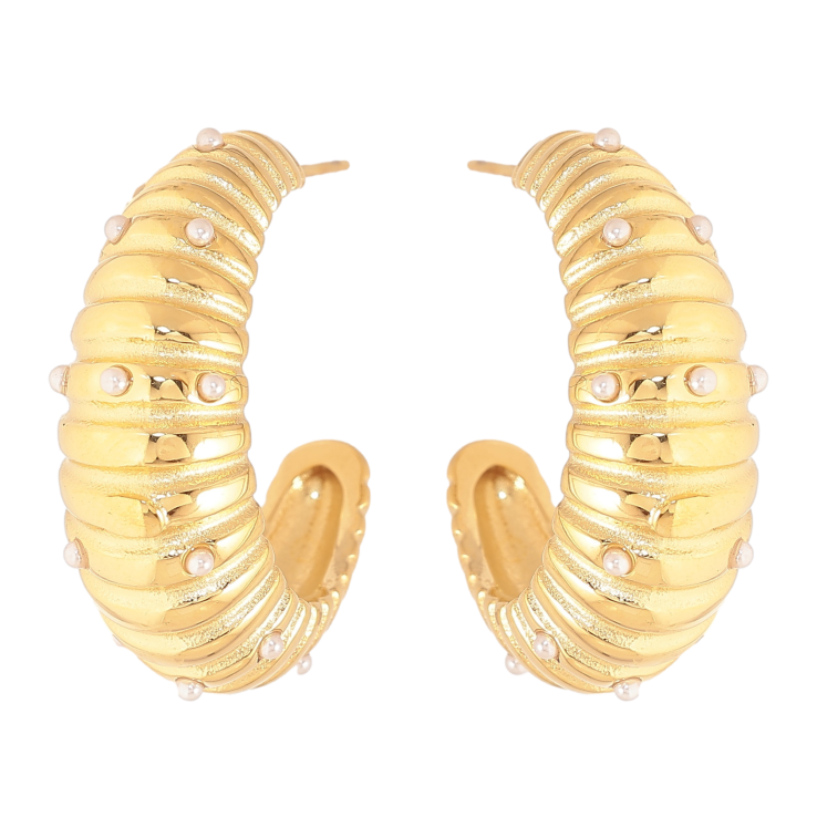 Серьги Нержавеющая сталь пусеты "Декоративные дуги с жемчужными вставками" фото №14