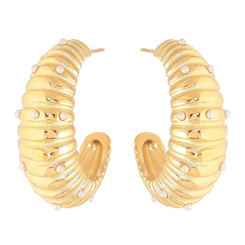 Серьги Нержавеющая сталь пусеты "Декоративные дуги с жемчужными вставками" фото №1