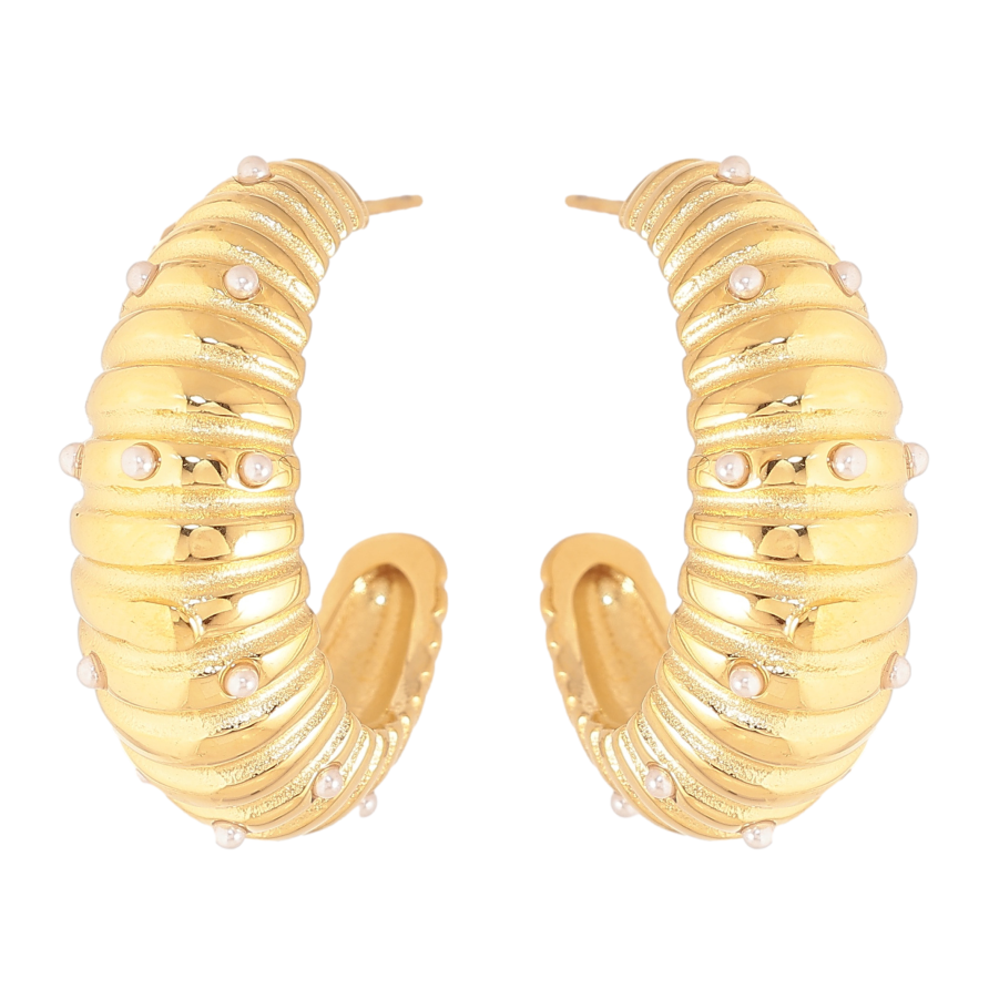 Серьги Нержавеющая сталь пусеты "Декоративные дуги с жемчужными вставками" фото №1