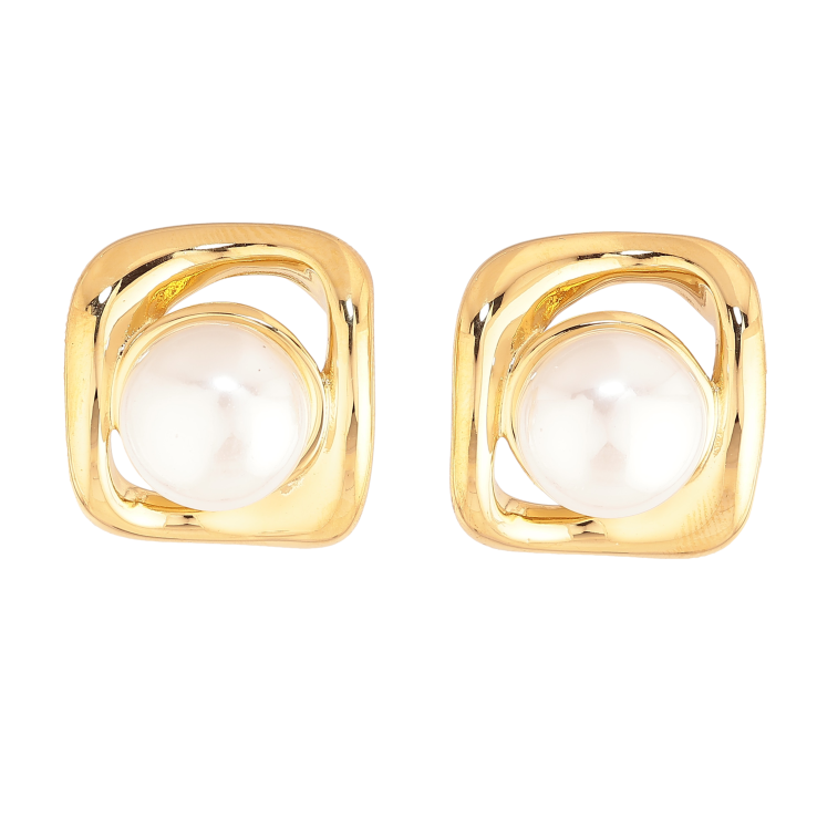 Серьги Нержавеющая сталь пусеты "Узор с жемчужинами" фото №20