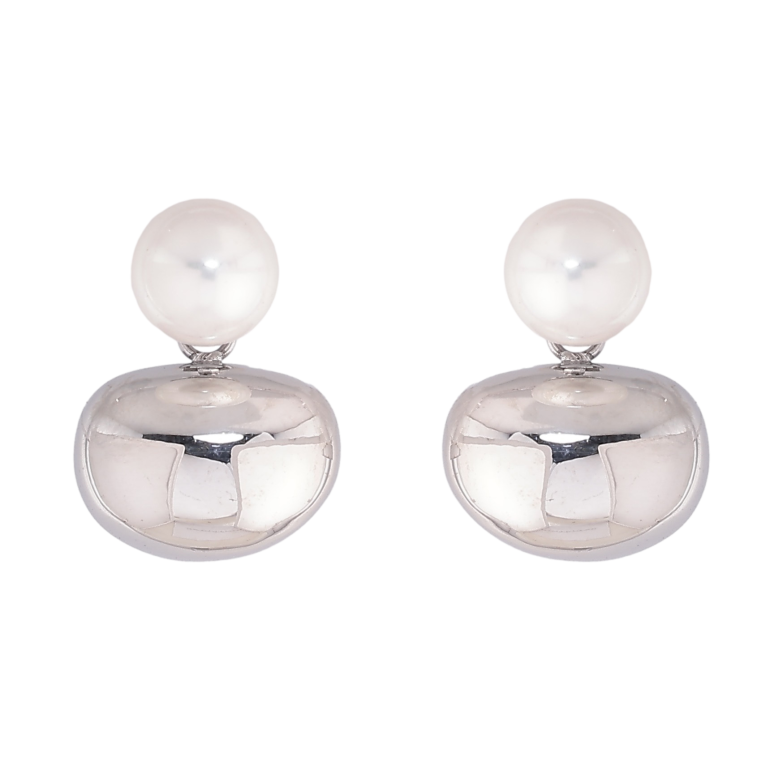 Сережки Нержавіюча сталь пусети "Візерунок з перлинами" фото №3