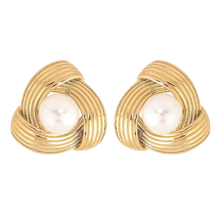 Серьги Нержавеющая сталь пусеты "Узор с жемчужинами" фото №10