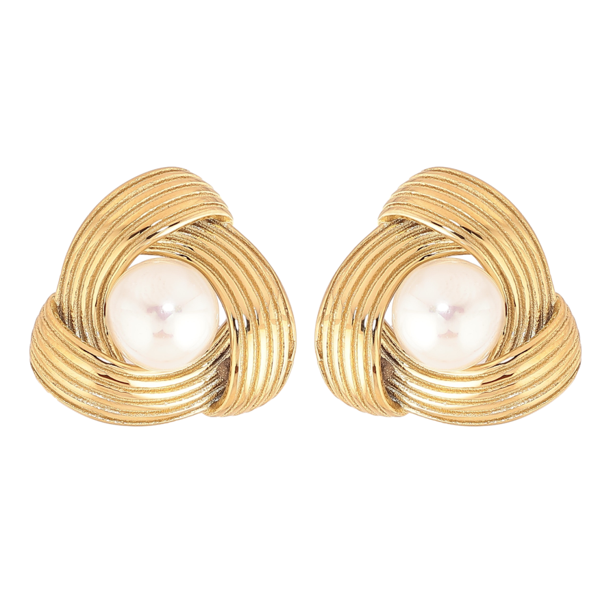 Серьги Нержавеющая сталь пусеты "Узор с жемчужинами" фото №1 Серьги Нержавеющая сталь пусеты "Узор с жемчужинами" фото №1