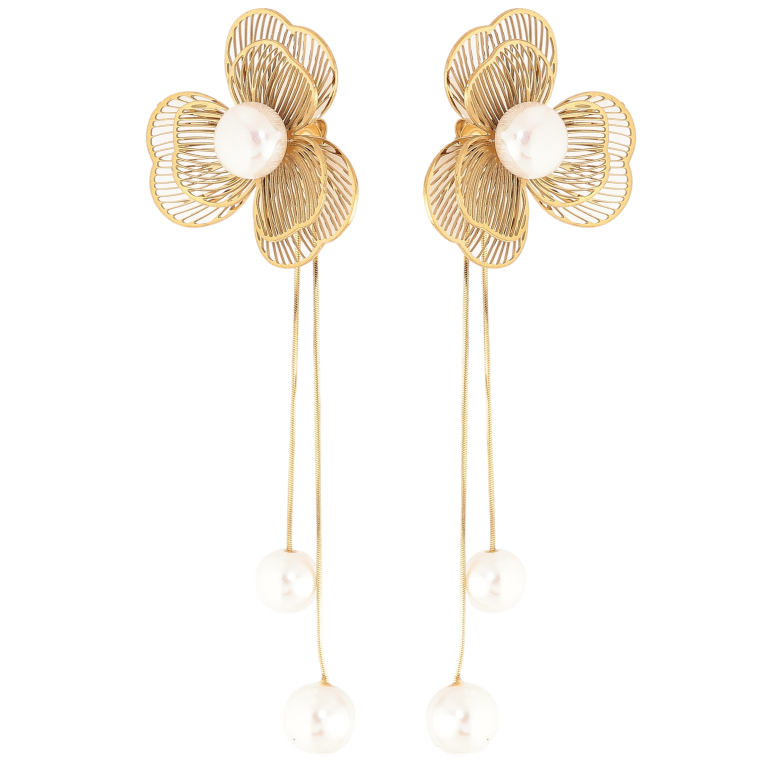 Серьги Нержавеющая сталь пусеты "Цветочные подвески с жемчужинами" фото №13 Серьги Нержавеющая сталь пусеты "Цветочные подвески с жемчужинами" фото №13