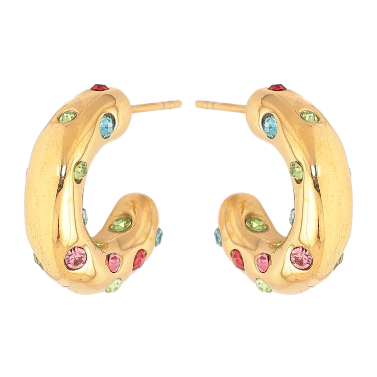 Сережки Нержавіюча сталь пусети "Дуги із вставками кольорових кристалів" фото №18 Сережки Нержавіюча сталь пусети "Дуги із вставками кольорових кристалів" фото №18