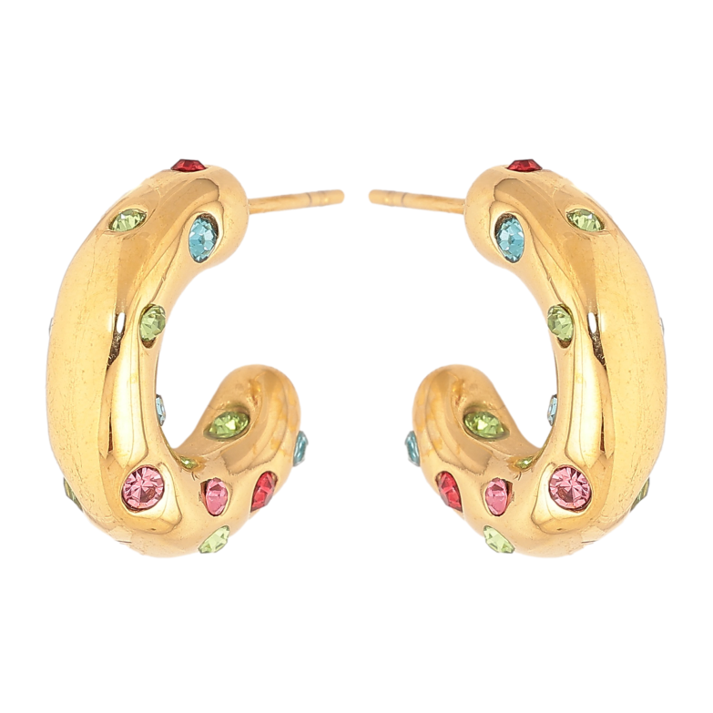 Сережки Нержавіюча сталь пусети "Дуги із вставками кольорових кристалів" фото №1