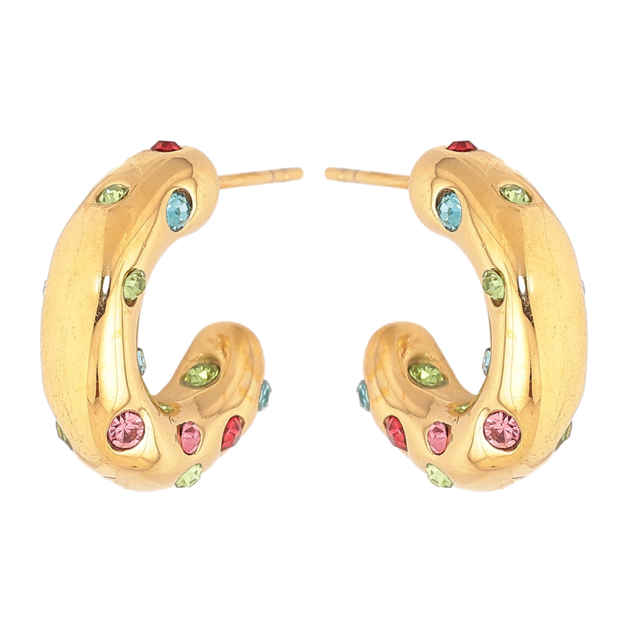 Сережки Нержавіюча сталь пусети "Дуги із вставками кольорових кристалів" фото №1