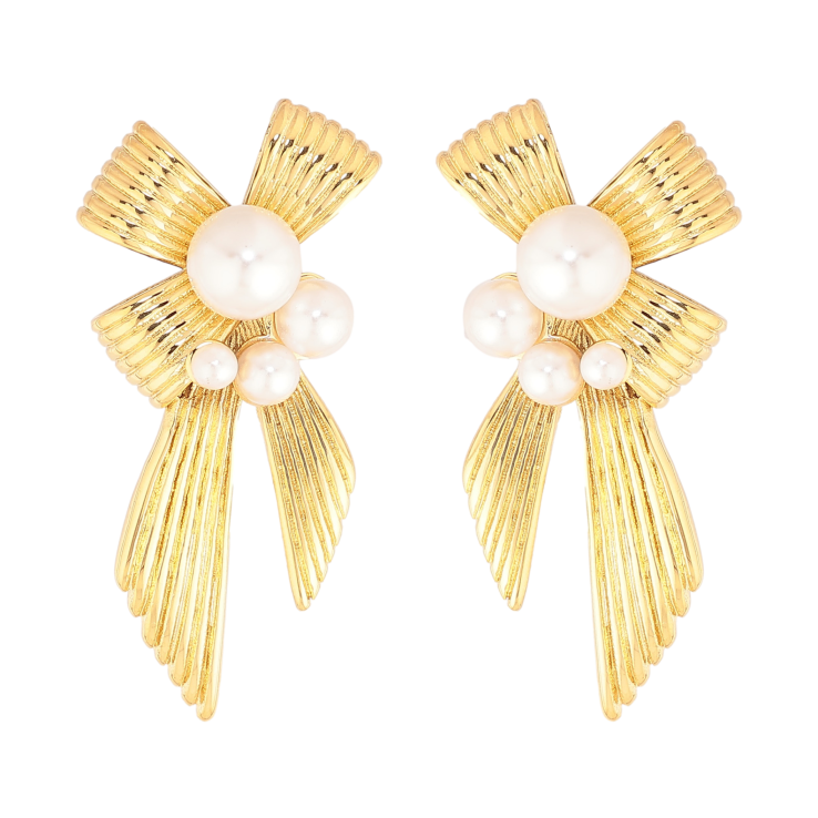 Серьги Нержавеющая сталь пусеты "Банты с жемчужинами"  фото №23