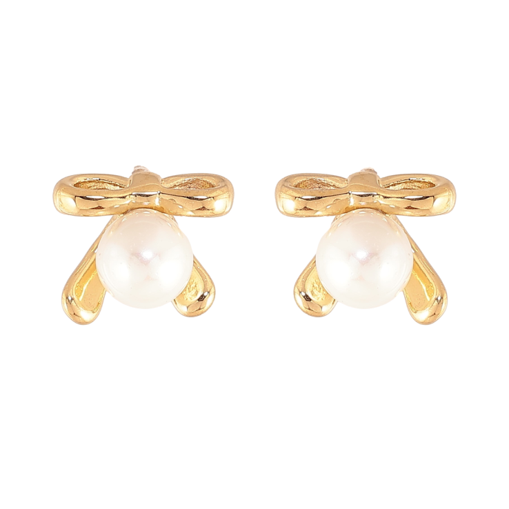 Серьги Нержавеющая сталь пусеты "Банты с жемчужинами" фото №22