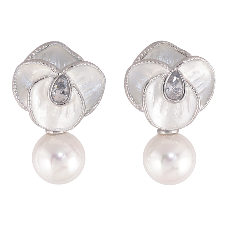 Сережки Нержавіюча сталь пусети "Квіточки з перлинами" фото №23