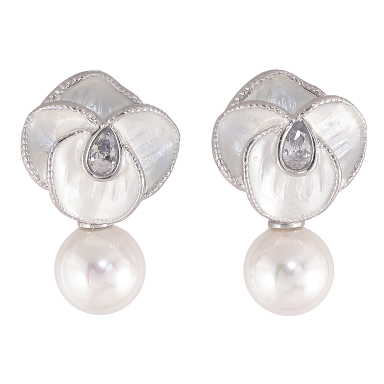 Сережки Нержавіюча сталь пусети "Квіточки з перлинами" фото №6