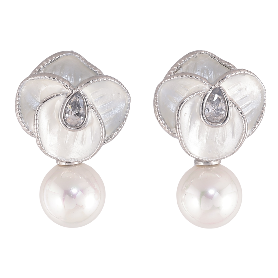 Сережки Нержавіюча сталь пусети "Квіточки з перлинами" фото №1