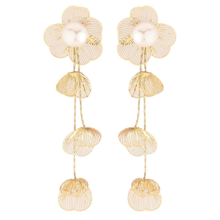 Серьги Нержавеющая сталь пусеты "Цветочные подвески с жемчужинами" фото №22