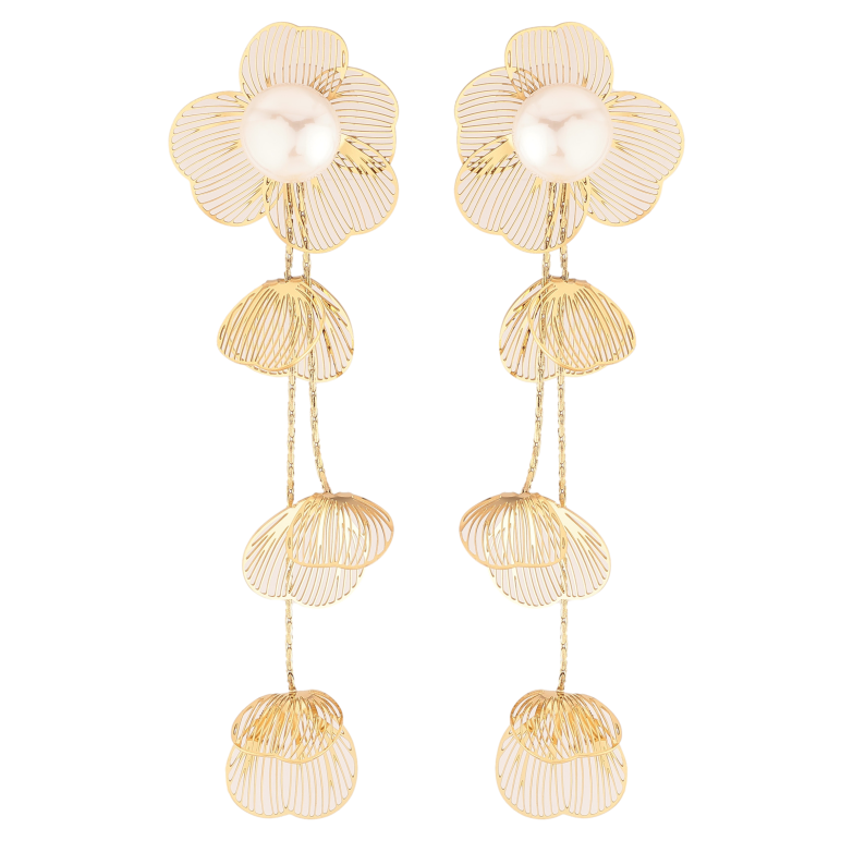 Серьги Нержавеющая сталь пусеты "Цветочные подвески с жемчужинами" фото №7 Серьги Нержавеющая сталь пусеты "Цветочные подвески с жемчужинами" фото №7