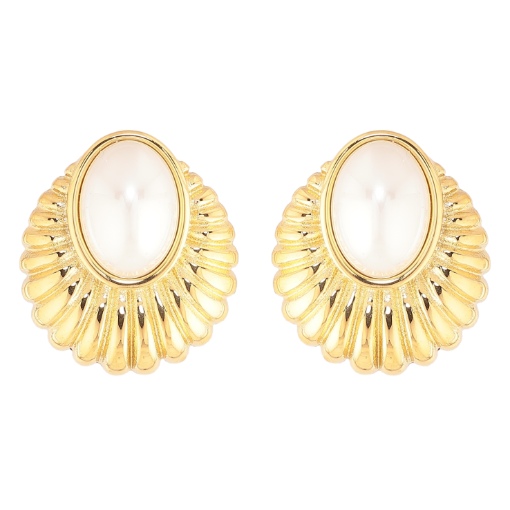 Серьги Нержавеющая сталь пусеты "Декоративный узор с жемчужными вставками" фото №16