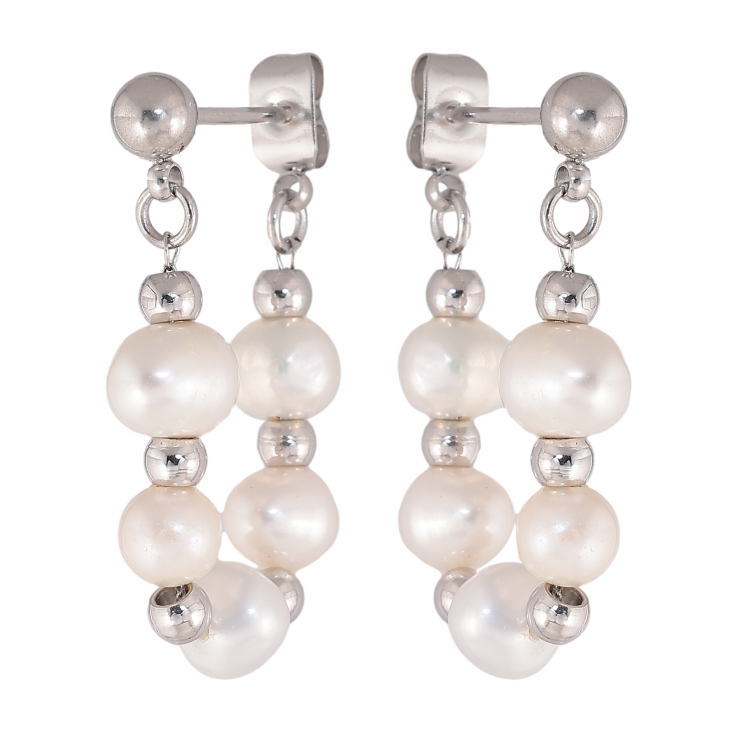 Сережки Нержавіюча сталь пусети "Підвіски з перлинними намистинами" фото №7