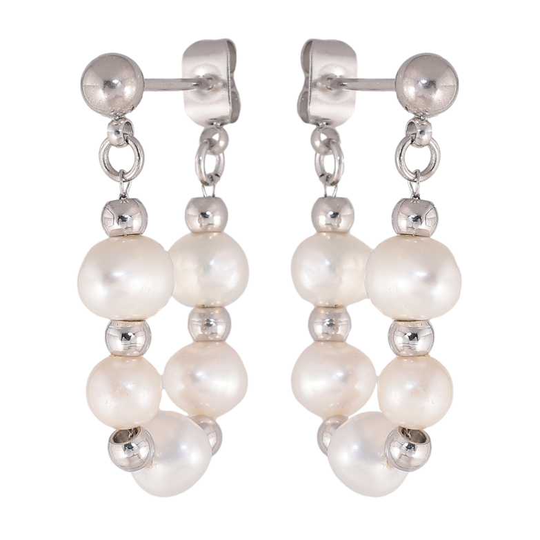 Сережки Нержавіюча сталь пусети "Підвіски з перлинними намистинами" фото №1