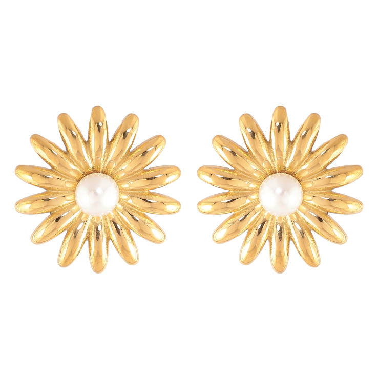 Сережки Нержавіюча сталь пусети "Зірки з перлинами" фото №2