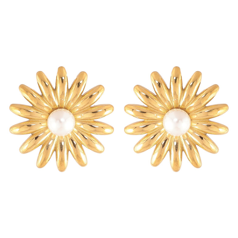 Сережки Нержавіюча сталь пусети "Зірки з перлинами" фото №1