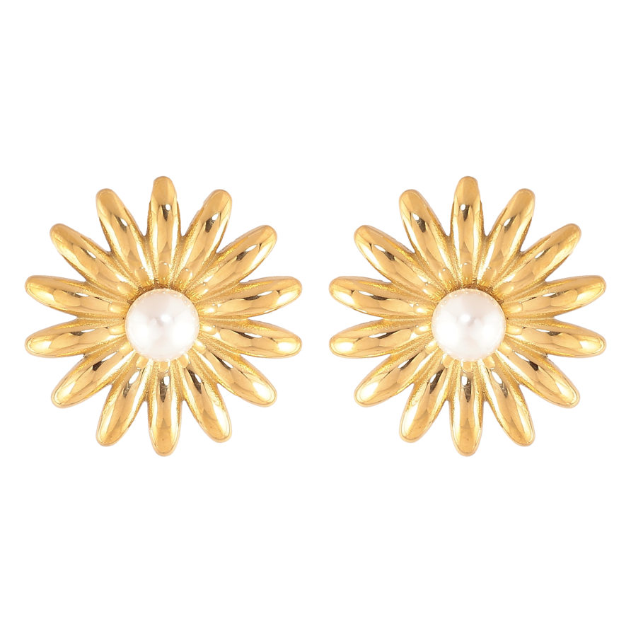 Сережки Нержавіюча сталь пусети "Зірки з перлинами" фото №1